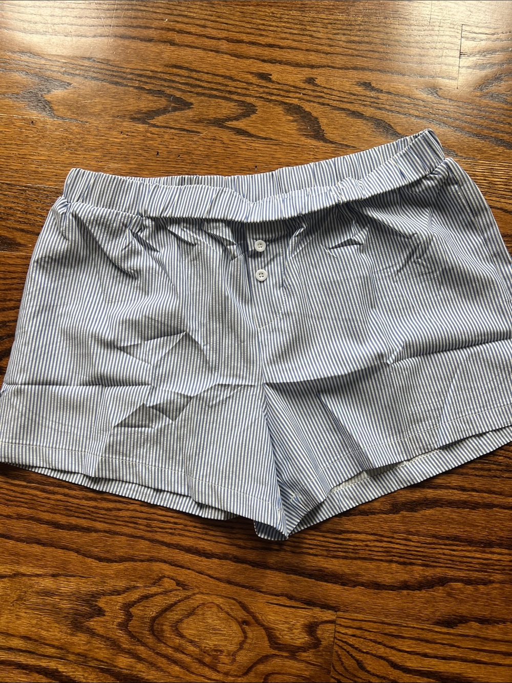 Women’s Light Blue Pinstripe Cotton Shorts
